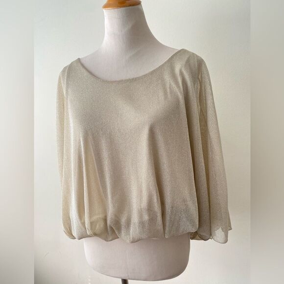 Arden B Sparkly Blouse Slouchy Top batwing Gold Metallic Nude boat-neck size S - Picture 4 of 14